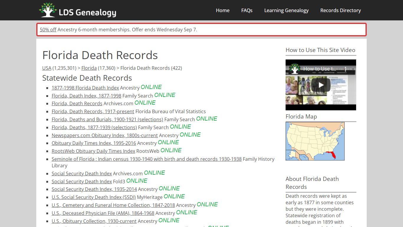 Florida Death Records - LDS Genealogy